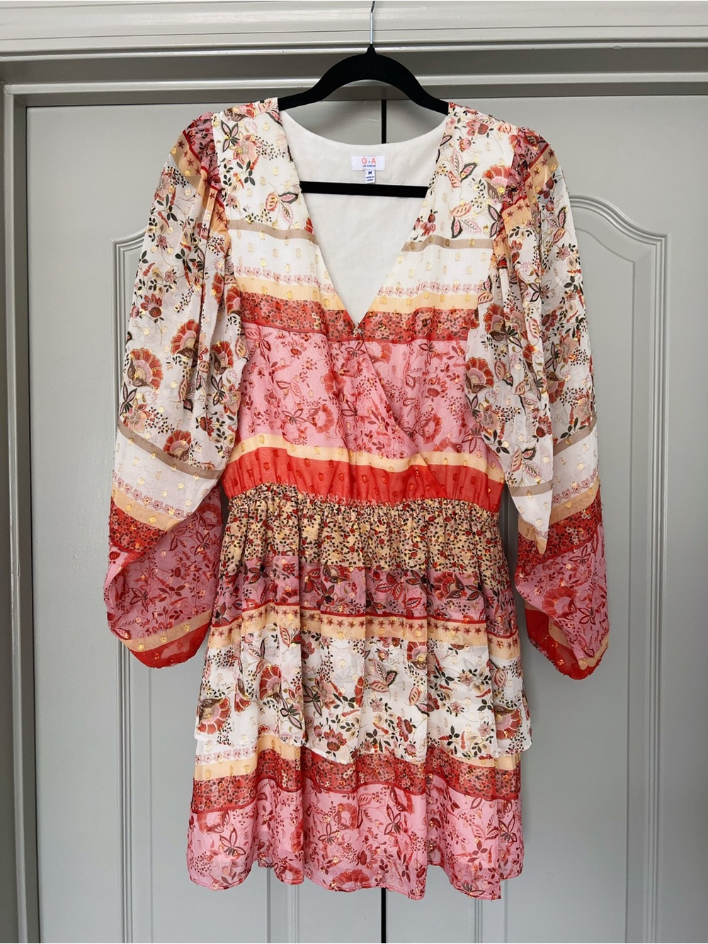 Q&A Los Angeles Patchwork Floral Boho Babydoll Mini Dress | Gold Cottagecore